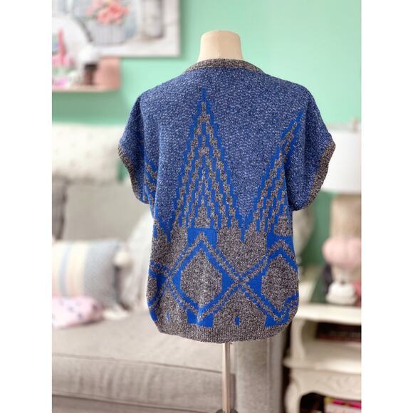 Vintage Fortune Knits, Inc Womens Blue Gray Knit Geometric Sweater Vest - Picture 8 of 8